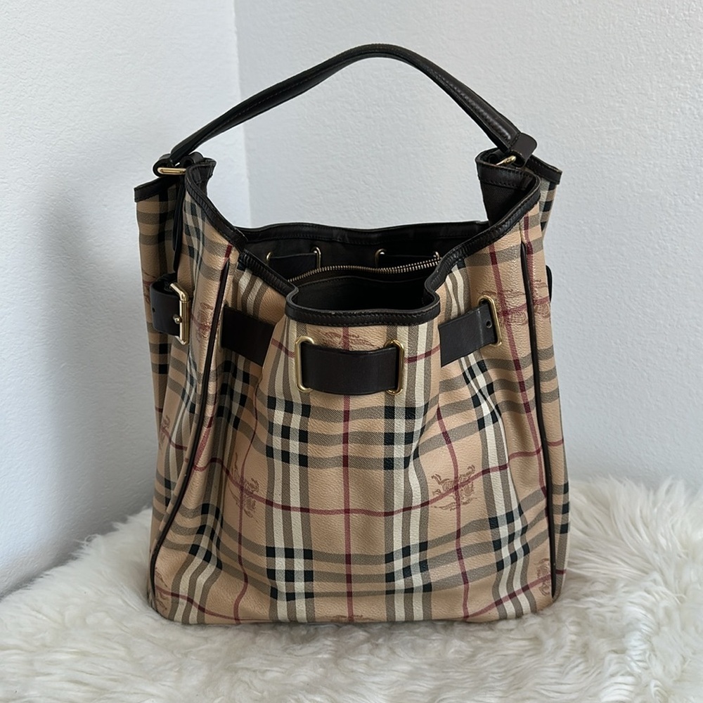 💯Authentic BURBERRY Haymarket Check Medium Walden Belted Hobo Bag🍀 - Picture 7 of 17